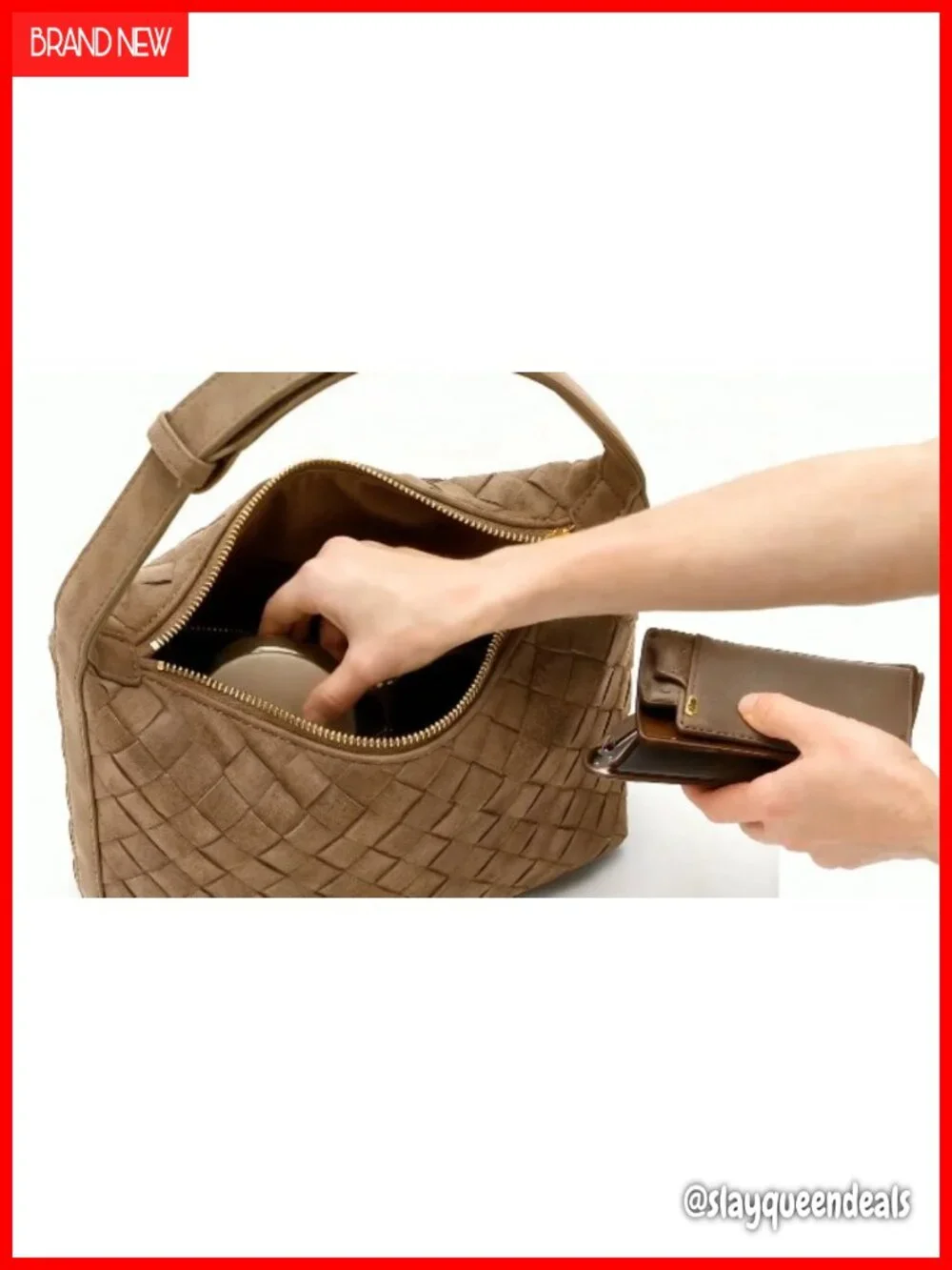 Hand-Woven Faux Suede Hobo Shoulder Bag Vegan Leather Women's Handbag